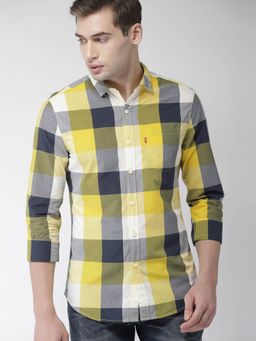 Levi's - Men Yellow Navy Blue Slim Fit Casual Shirt
