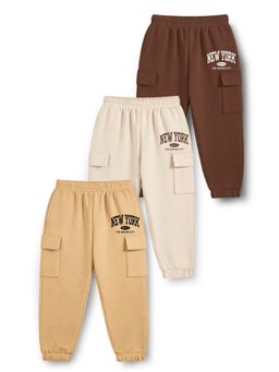 Trampoline - Boys Multi-Colour Cotton Blend Mid Waist Joggers (Pack of 3)