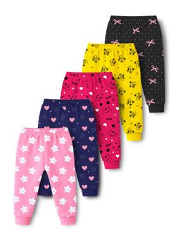 Trampoline - Girls Multi-Colour Cotton Blend Mid Waist Joggers (Pack of 5)