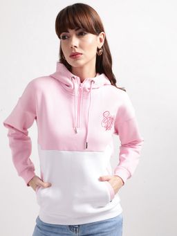 ELLE - Womens Color Block Pink Hoodie