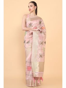 Soch - Women Pink Organza Embellished/Sequined Saree with Unstitched Blouse