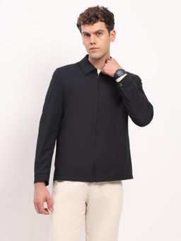 Global Republic - Navy Blue Solid/Plain Collar Neck Jacket