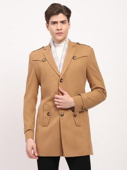 Global Republic - Beige Solid/Plain Notched Lapel Coat