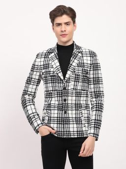 Global Republic - White Checks Notched Lapel Blazer