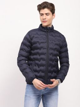 Global Republic - Navy Blue Solid/Plain High Neck Puffer Jacket