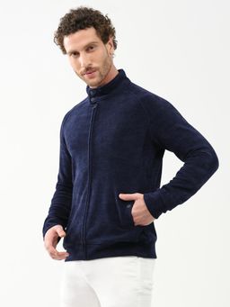 Global Republic - Navy Blue Textured High Neck Jacket