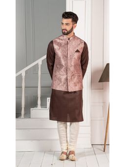 KISAH - Men Brown Kurta Jacket Set (Set of 3)
