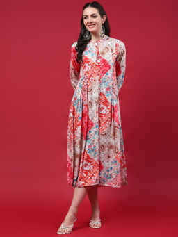 Shree - Women Rayon Multicolor Floral Printed Dress