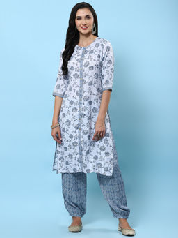 Shree - Women Rayon Grey Floral Printed Kurta With Harem Pants (Set Of 2)