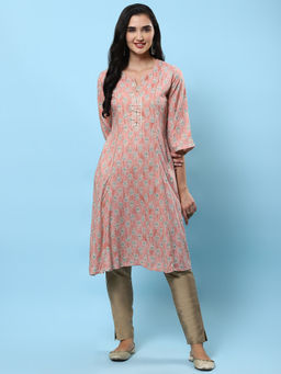 Shree - Women Rayon Pink Floral Printed Kurta