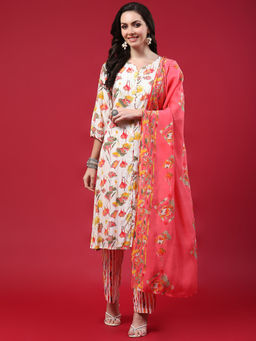 Shree - Women Rayon Pink Floral Printed Kurta With Comfort Pants & Dupatta (Set Of 3)