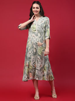 Shree - Women Rayon Green Abstract Printed Dress