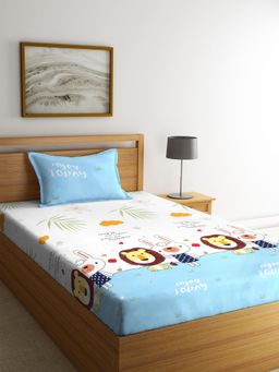 FABINALIV - Multi-Color Graphic Cotton Blend Single Bedsheet with Pillow Cover