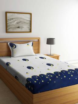 FABINALIV - Multi-Color Graphic Cotton Blend Single Bedsheet with Pillow Cover