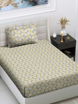 FABINALIV - Multi-Color Geometric Cotton Blend Single Bedsheet with Pillow Cover