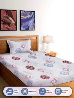 FABINALIV - Multi-Color Geometric Cotton Blend Single Bedsheet with Pillow Cover