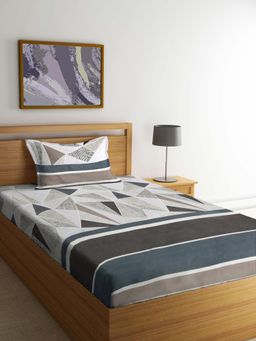 FABINALIV - Multi-Color Geometric Cotton Blend Single Bedsheet with Pillow Cover