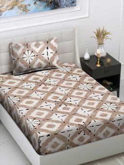 FABINALIV - Multi-Color Geometric Cotton Blend Single Bedsheet with Pillow Cover