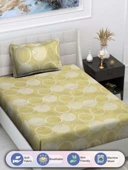 FABINALIV - Yellow Geometric Cotton Blend Single Bedsheet with Pillow Cover
