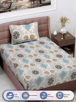 FABINALIV - Multi-Color Floral Cotton Blend Single Bedsheet with Pillow Cover