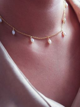 ANUSHKA JAIN JEWELLERY - 925 Pearl Tag Necklace In Sterling Silver With Gold Vermeil