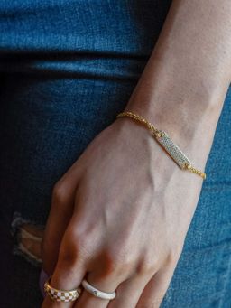 ANUSHKA JAIN JEWELLERY - 925 Pave Bar Chain Bracelet In Sterling Silver With Gold Vermeil