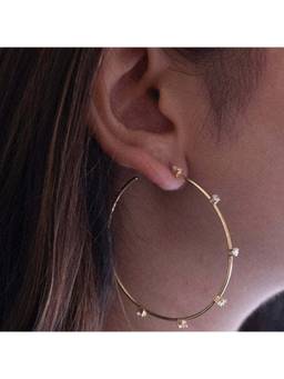 ANUSHKA JAIN JEWELLERY - 925 Stationed Thin Hoop Earring In Sterling Silver With Gold Vermeil
