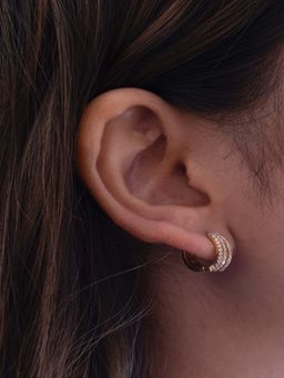 ANUSHKA JAIN JEWELLERY - 925 Tri Line Huggies In Sterling Silver With Gold Vermeil