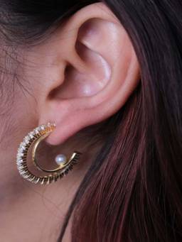 ANUSHKA JAIN JEWELLERY - 925 Shimmer Pearl Hoops In Sterling Silver With Gold Vermeil