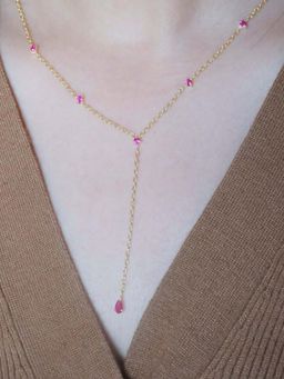 ANUSHKA JAIN JEWELLERY - 925 Ruby Lariat Necklace In Sterling Silver With Gold Vermeil