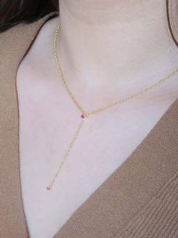 ANUSHKA JAIN JEWELLERY - 925 Ruby Drop Lariat Necklace In Sterling Silver With Gold Vermeil