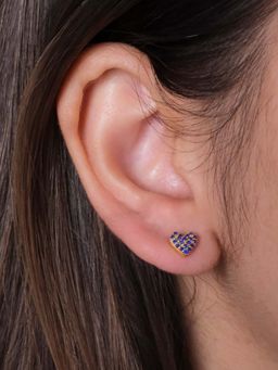 ANUSHKA JAIN JEWELLERY - 925 Sapphire Heart Studs In Sterling Silver With Gold Vermeil