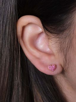 ANUSHKA JAIN JEWELLERY - 925 Ruby Heart Studs In Sterling Silver With Gold Vermeil
