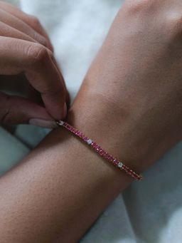 ANUSHKA JAIN JEWELLERY - 925 Ruby Diamond Tennis Bracelet In Sterling Silver With Gold Vermeil
