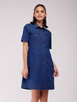 FableStreet - Blue Denim Shirt Dress