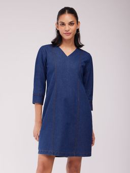 FableStreet - Blue Denim Shift Dress