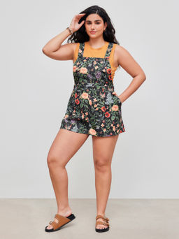 Cider - Lightweight Corduroy Floral Button Romper Curve & Plus