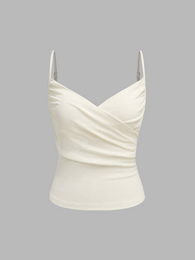 V-Neck Solid Ruched Cami Top
