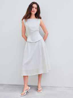 Cider - Woven Boat Neck Solid Tank Top & Mid Rise Midi Skirt (Set of 2)