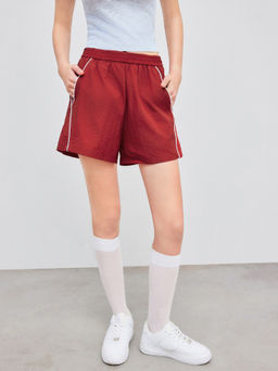 Cider - Woven High Rise Solid Contrasting Binding Shorts