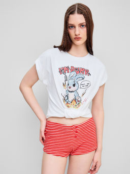 Cider - I'M Punk Round Neckline Rabbit Graphic Short Sleeve Tee
