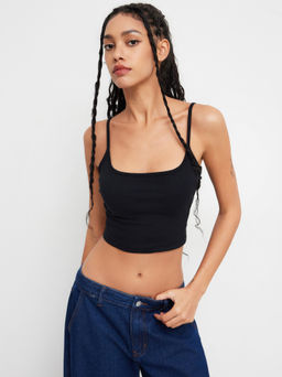 Cider - Cotton-blend Scoop Neckline Solid Adjustable Strap Cami Top