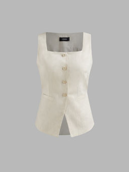 Cider - Woven Square Neck Solid Knotted Blazer Vest
