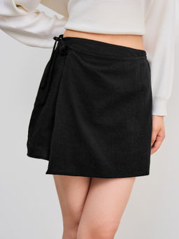 Cider - Cotton Mid Rise Solid Knotted Mini Skirt