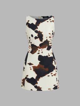 Cider - Boat Neck Leopard Print Zipper Dress