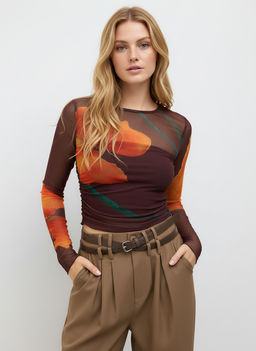 Cider - Mesh Round Neckline Floral Top With Solid Crop Tube Top