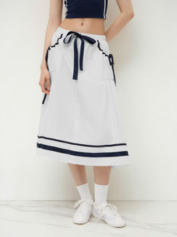 Cider - 100% Cotton Mid Rise Striped Bowknot Pocket Skirt