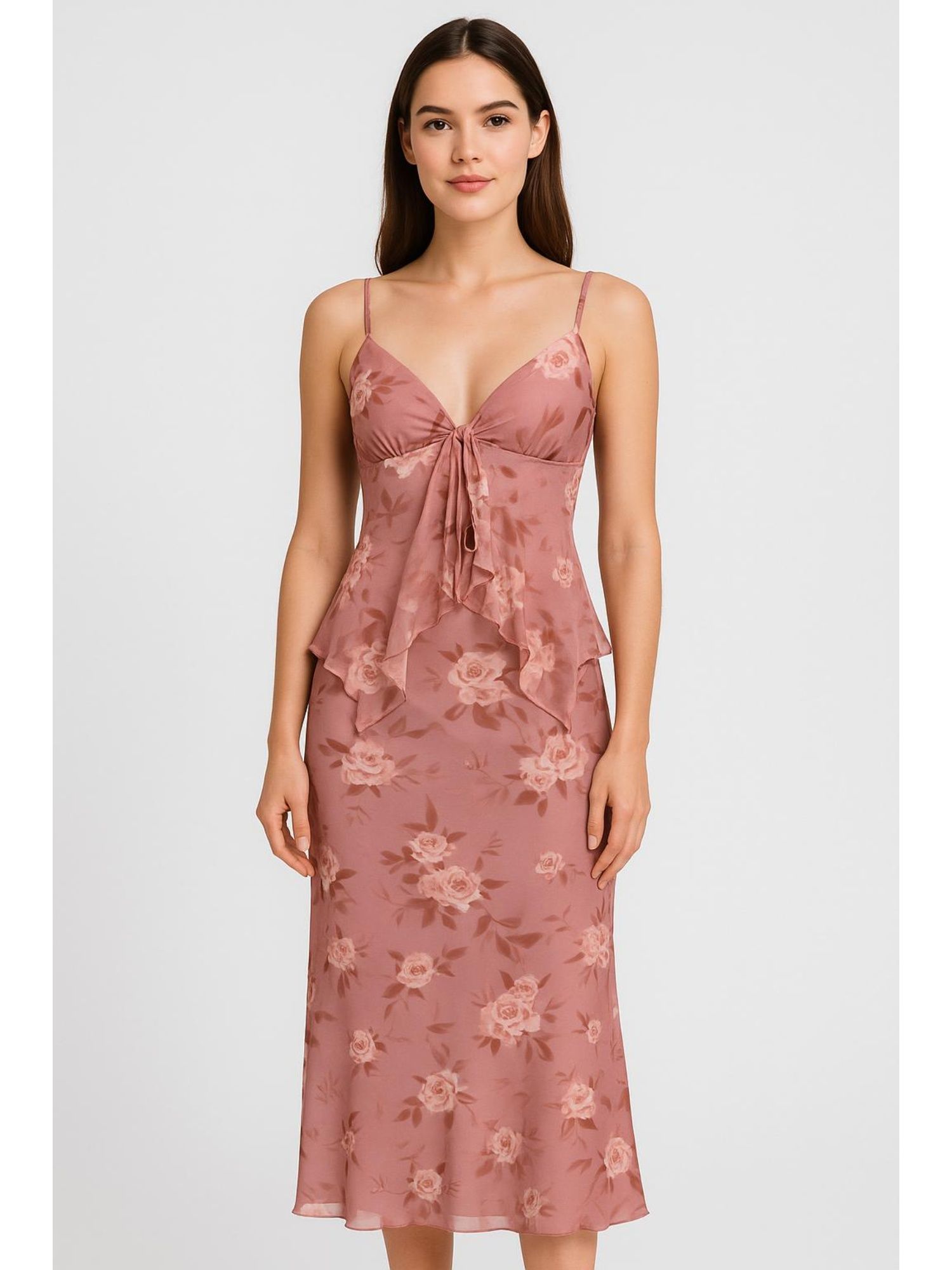 cider V-neck Floral Ruffle Cami Top & Mid Rise Maxi Skirt Set-picture-38