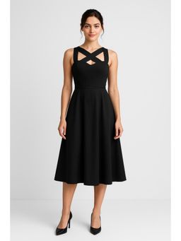 Cider - Square Neck Solid Criss Cross Ruffle Midi Dress