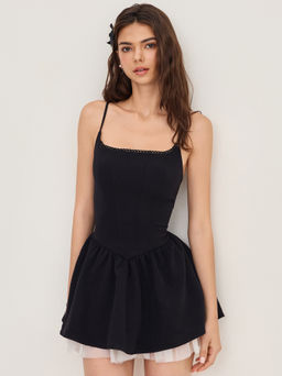 Cider - Square Neck Bowknot Ruffle Layered Dress